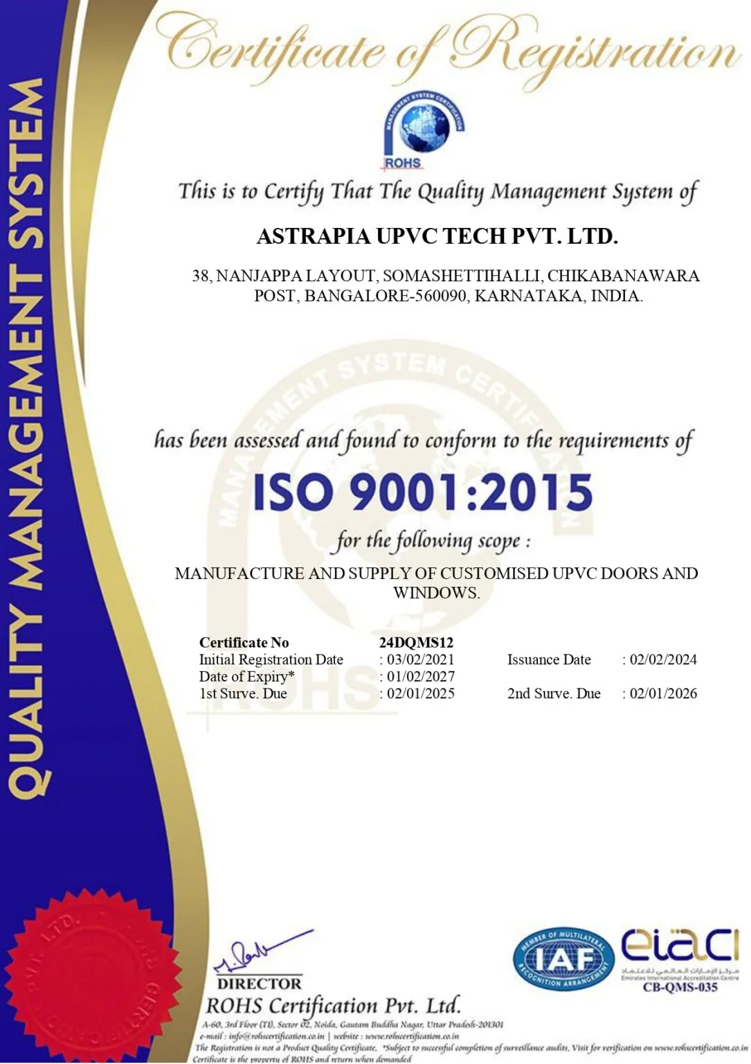 Astrapia ISO 9001:2015 certificate