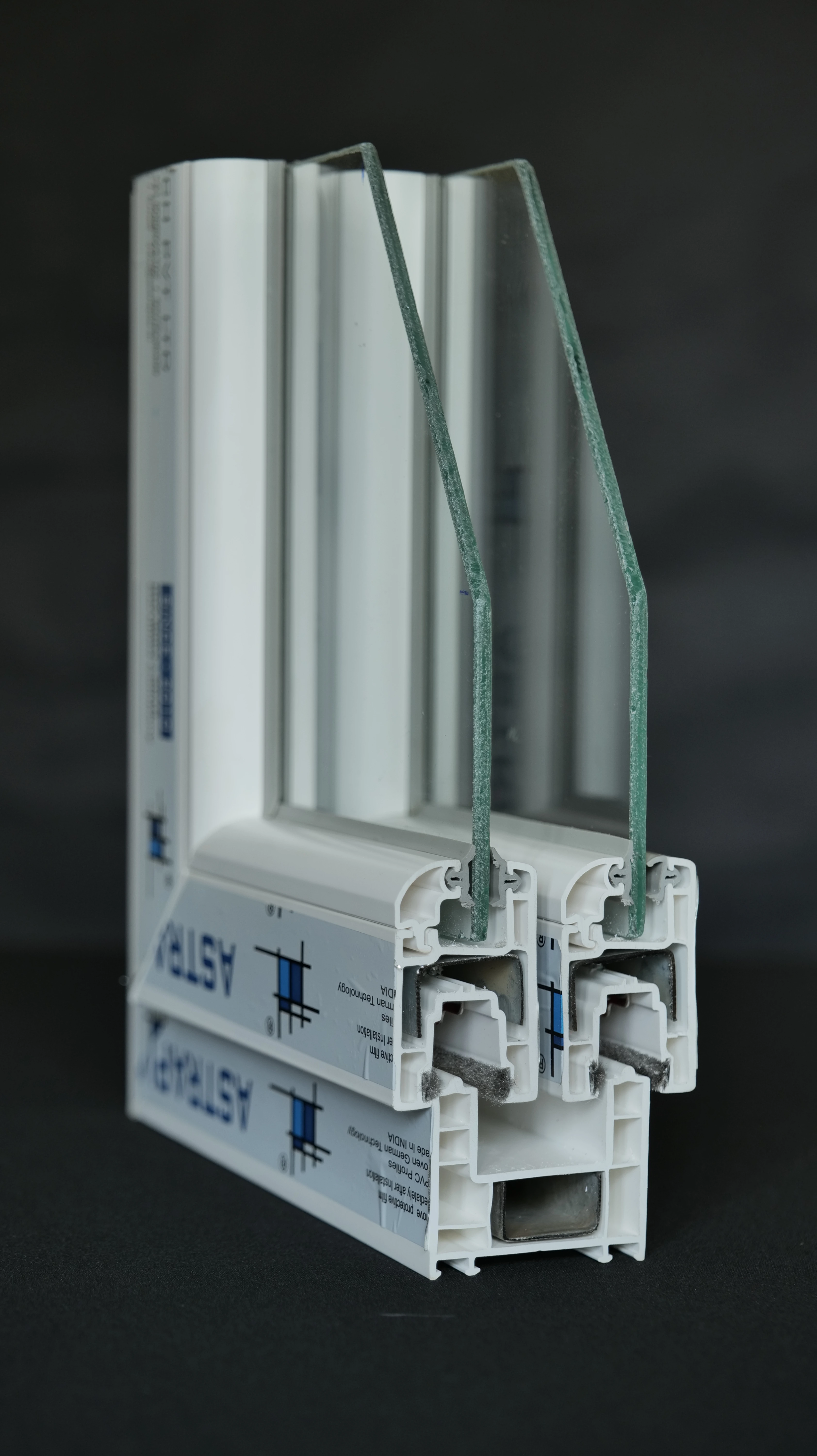 Close-up of an Astrapia uPVC window profile and hardware