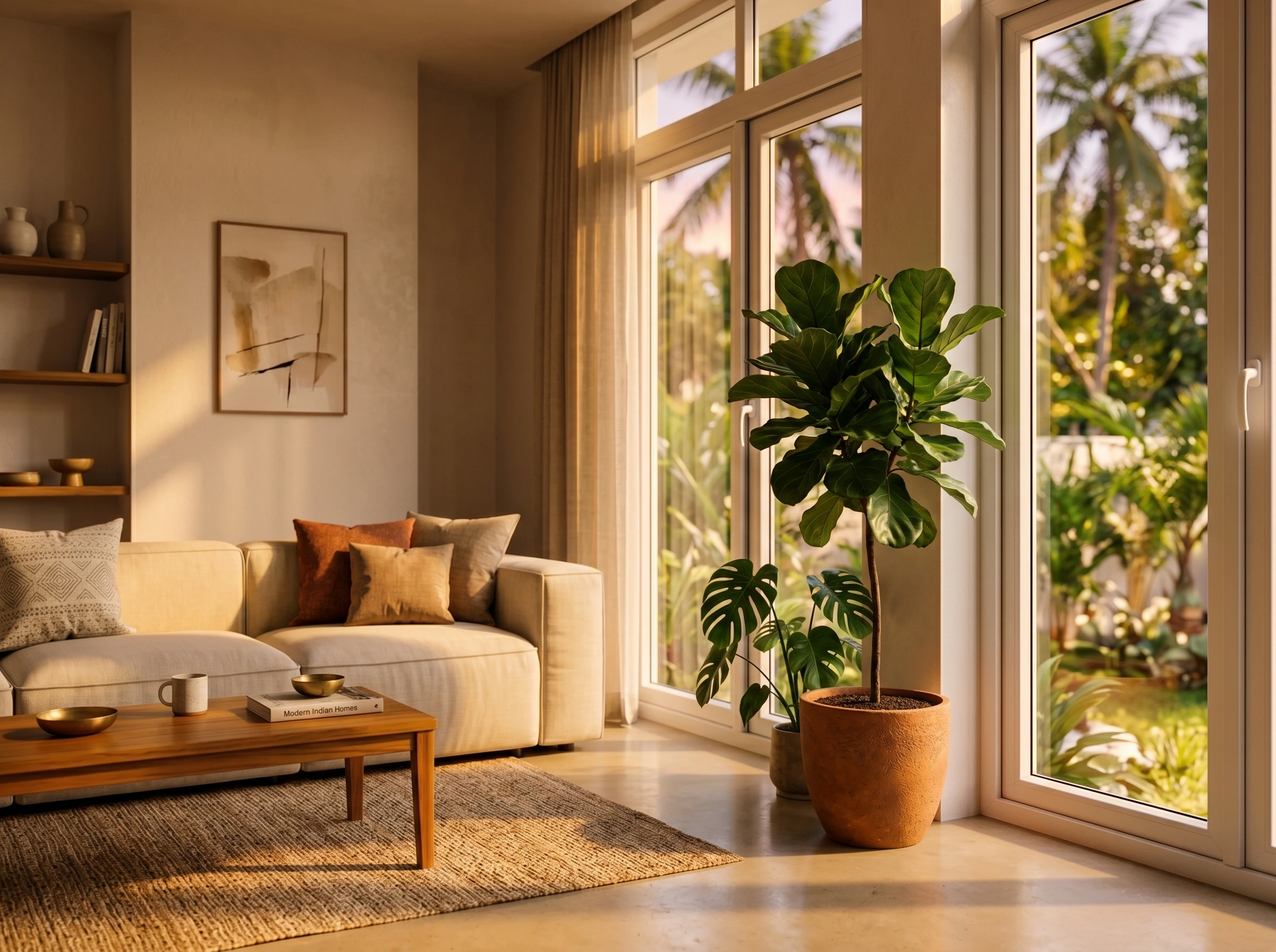 Premium uPVC windows in a bright modern Indian living room
